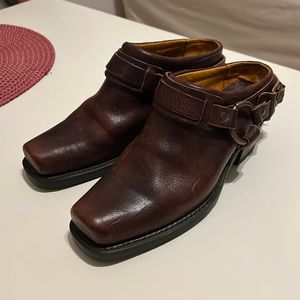 FRYE Belted Harness Mules